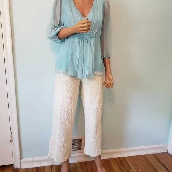 NWT Sundance 100% silk baby blue top, Size PM. - Picture 3 of 12